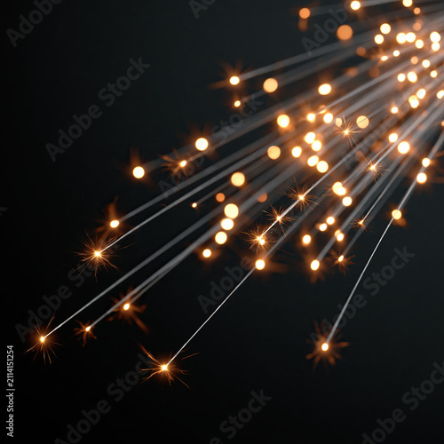 Glowing fiber optic cables transmitting pulses network infrastructure