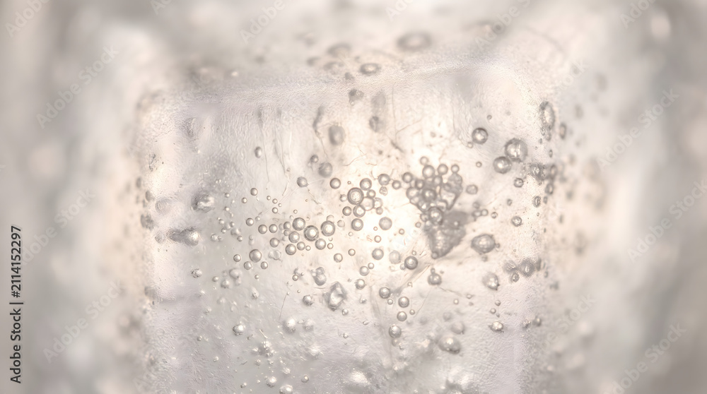 Obraz premium Translucent Ice Cube With Trapped Air Bubbles in Macro Detail
