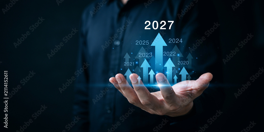 Fototapeta premium businessman touching virtual screen with social network