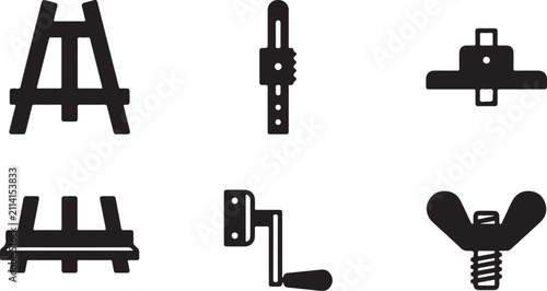 Set of six black hardware and tool icons in flat design style Vector