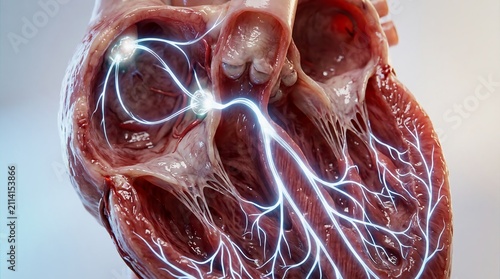 Detailed Human Heart Anatomy Showing Electrical Conduction System