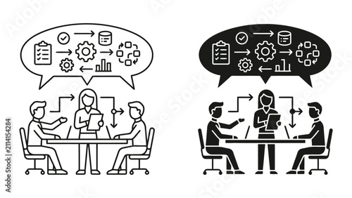 Professional team meeting discussing technical project operations with business