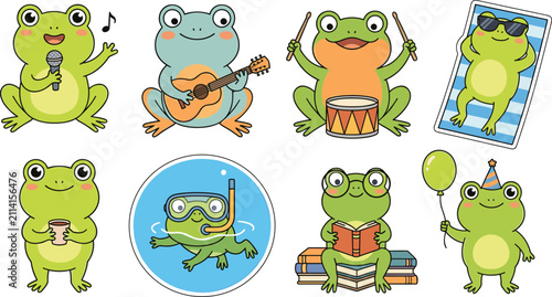 Bild auf Leinwand Cute frog character collection, funny amphibian mascots illustration, cartoon ve
