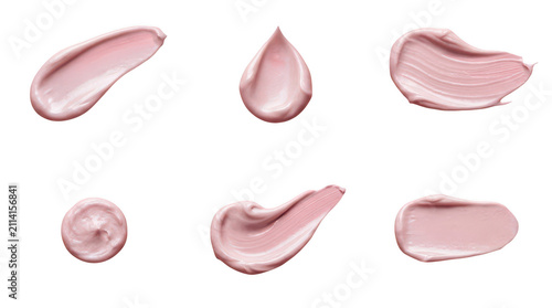 Set of pink cosmetic cream smears isolated on transparent background