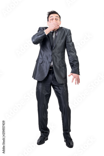 Fotografía Man covering mouth in studio, transparent background