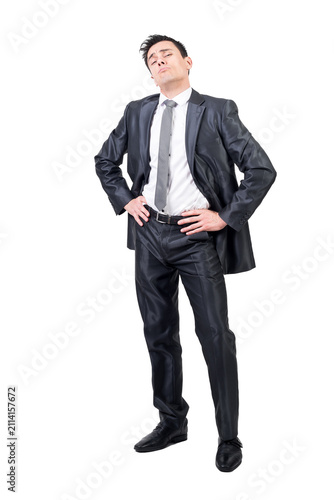 Arrogant man in formal suit, transparent background