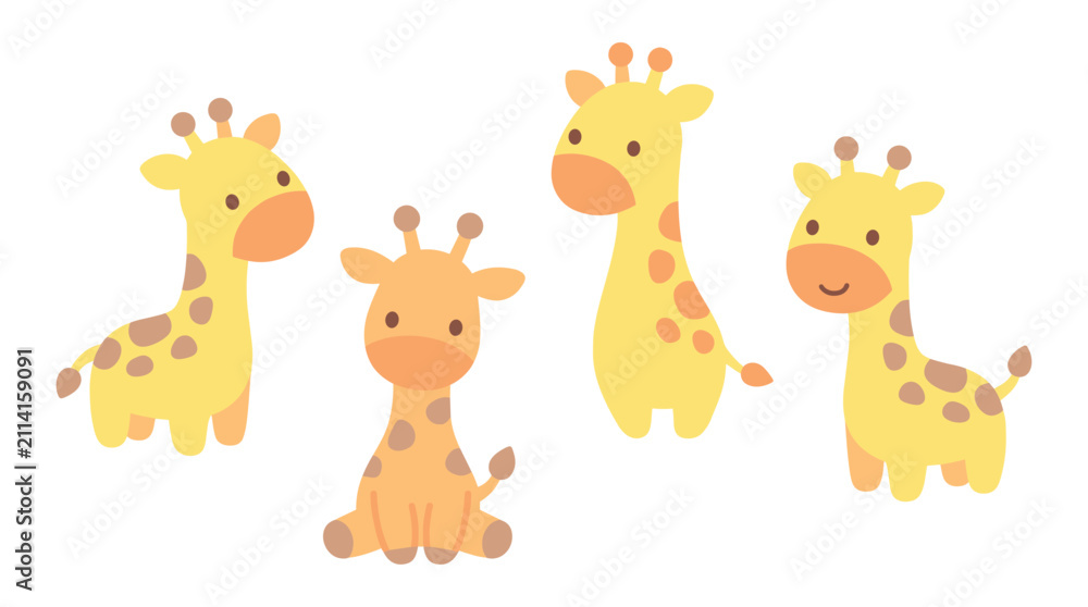 Fototapeta premium Cartoon giraffe character set. Giraffe characters in various poses for children's educational use
