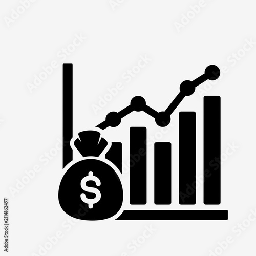 Financial Growth Bar Chart and Money Bag Vector Icon.