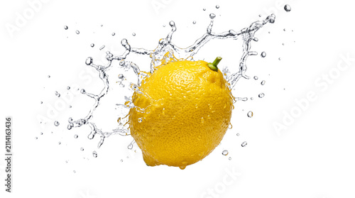 Lemon with water splash isolated on transparent background 