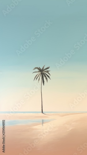Minimal space a palm tree beach outdoors horizon.