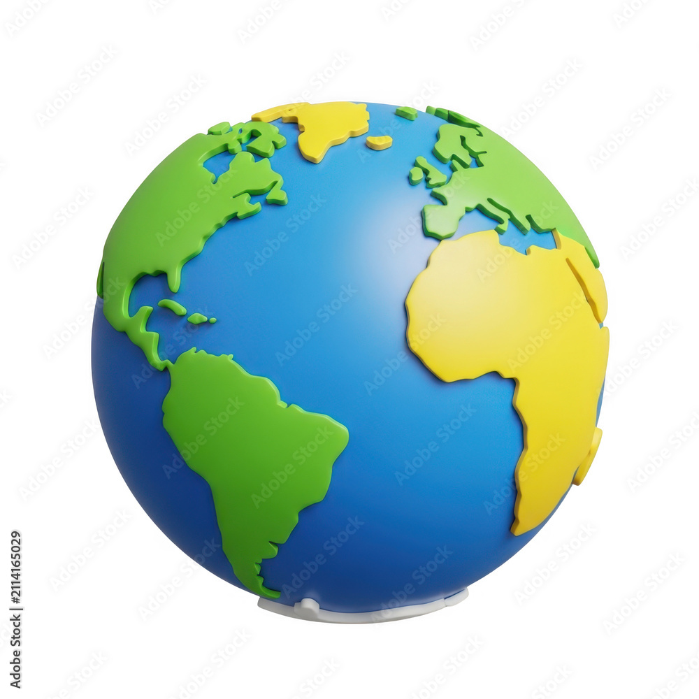 Fototapeta premium 3d globe model of earth map with continents on transparent background png.