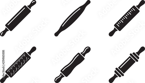 Fotografie Six different rolling pin icons in black and white Vector