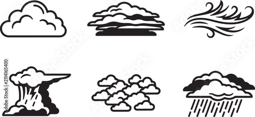 Принти на полотні Set of six weather condition icons with different cloud and precipitation styles