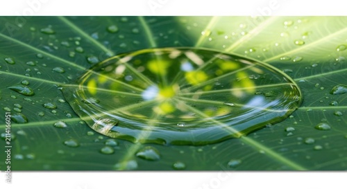 Single Water Droplet on a Green Leaf Surface
