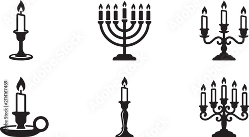 Εκτύπωση καμβά Black and white candle holders and menorah icons set Vector
