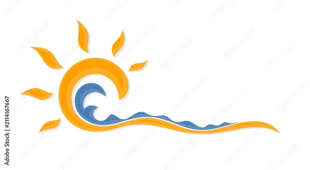 Fototapeta premium A stylized symbol of sunrise with blue sea. 