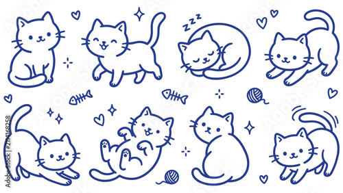 Quadro su tela Cats doodle set hand drawn cartoon vector illustration