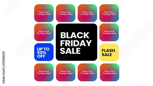 Seasonal Sale Typography With Colorful Gradient Rounded Square Icons On White Background