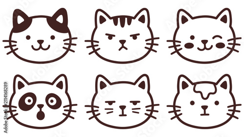 Foto Cat Faces Set Hand Drawn Doodle Vector Illustration