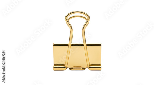 Gold binder clip isolated on transparent background