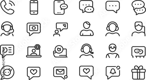 Customer Service and Communication Line Icon Set - Vector Symbols