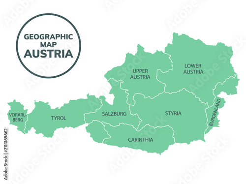 Foto Austria Geographic Map with Federal States and Administrative Regions