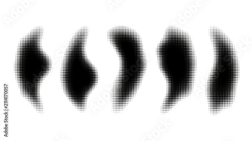Set of abstract halftone shapes isolated on transparent background