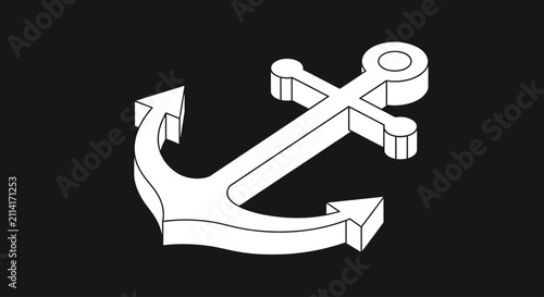 Foto Isometric white 3D anchor icon on black background
