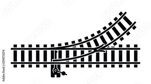 Cuadro en lienzo Train Tracks Switch With Lever Black Silhouette On White Background
