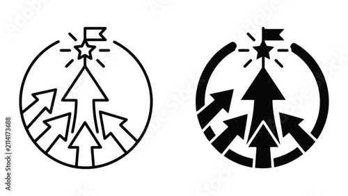 Arrows aiming towards goal flag symbolizing achievement and strategic success