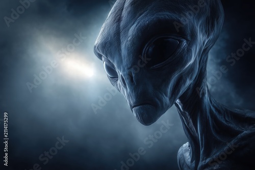 mysterious alien figure in dark atmosphere