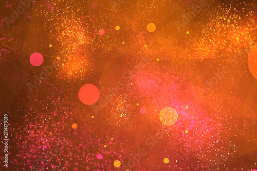 Warm orange and red glowing particles floating in a cosmic atmosphere, creating a cinematic abstract background full of depth, energy and light.
