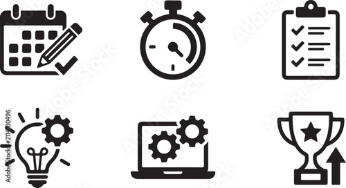 Six flat icons representing productivity and success concepts Vector