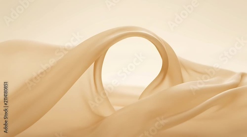 Smooth flowing beige silk fabric ripples, elegant waves, luxury textile texture, soft light motion, fluid material, fashion backdrop