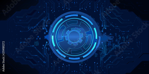 Canvastavla glowing circular hud on dark blue circuitry background tech digital futuristic i