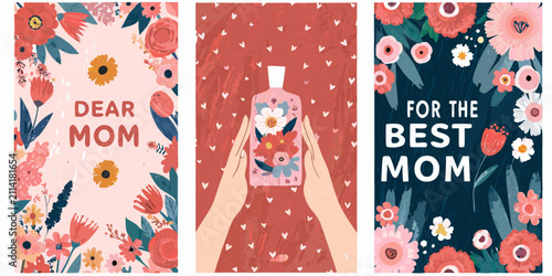 Canvastavla mother s day floral posters with colorful illustrations mothers dear mom best fl