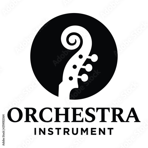 Orchestra Instrument Logo Design With Cello Scroll
