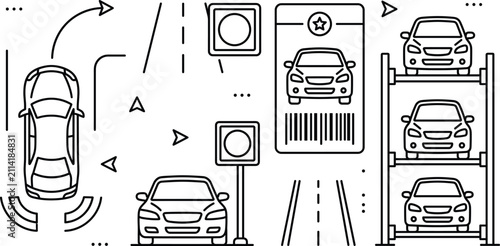 фотографія Automated smart car parking system outline icon set with multilevel storage towe