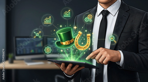 Lucky Business Growth Success Concept with Digital Finance Analytics and Investment Strategy