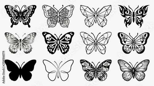 Black and White Butterfly Illustrations Collection.