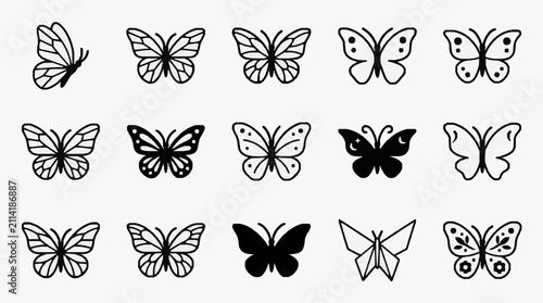 Black and White Butterfly Line Art Collection.