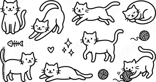 Foto Cats doodle set hand drawn cartoon vector illustration.