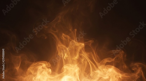 Fire burning with intense golden flames rises from the base to create a warm and vibrant display of heat and energy that radiates against a dark background in a powerful expression of raw combustion.