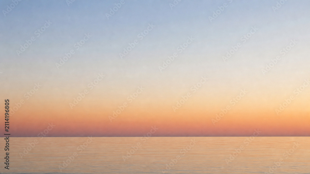 Naklejka premium 黄昏の静かな海と淡い空のミニマルな背景