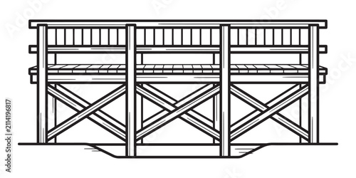 Wooden boardwalk bridge illustration hand drawn style for design
