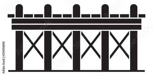 Sturdy wooden pier or bridge silhouette black icon illustration