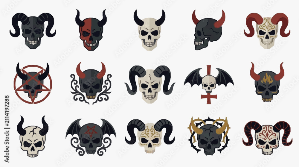 Obraz premium Dark Skull and Horn Symbols Collection.