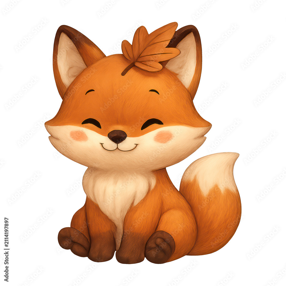 Fototapeta premium PNG Adorable fox with autumn leaf.