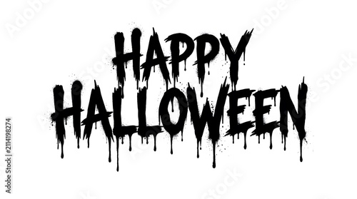 Black dripping text design with the words happy halloween isolated on a white background for seasonal holiday projects