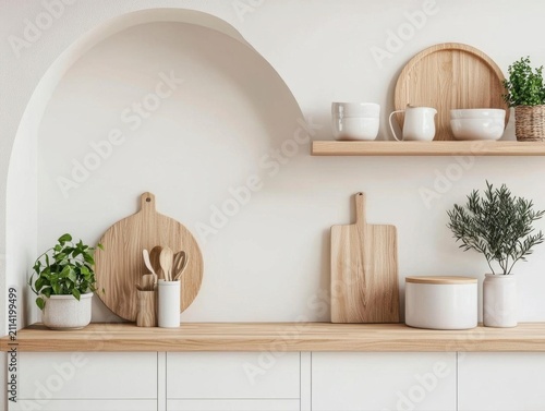 Cozy kitchen nook in floating home with neutral palette